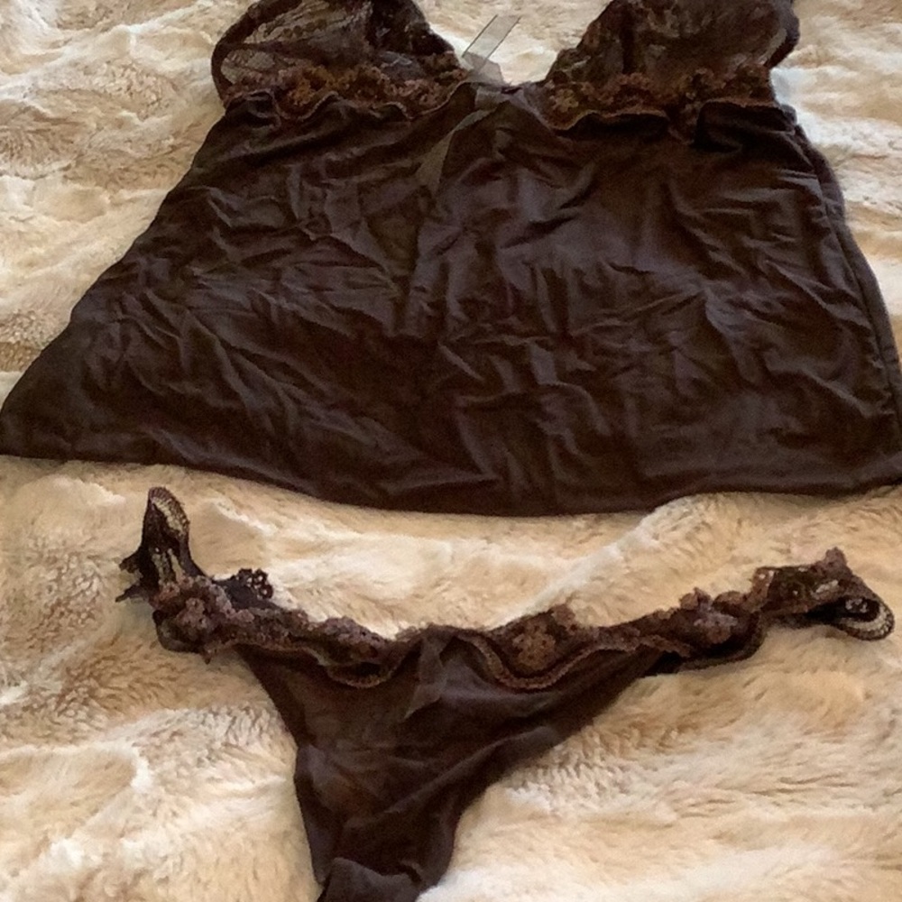 Valery Brown Lace Chemise Set